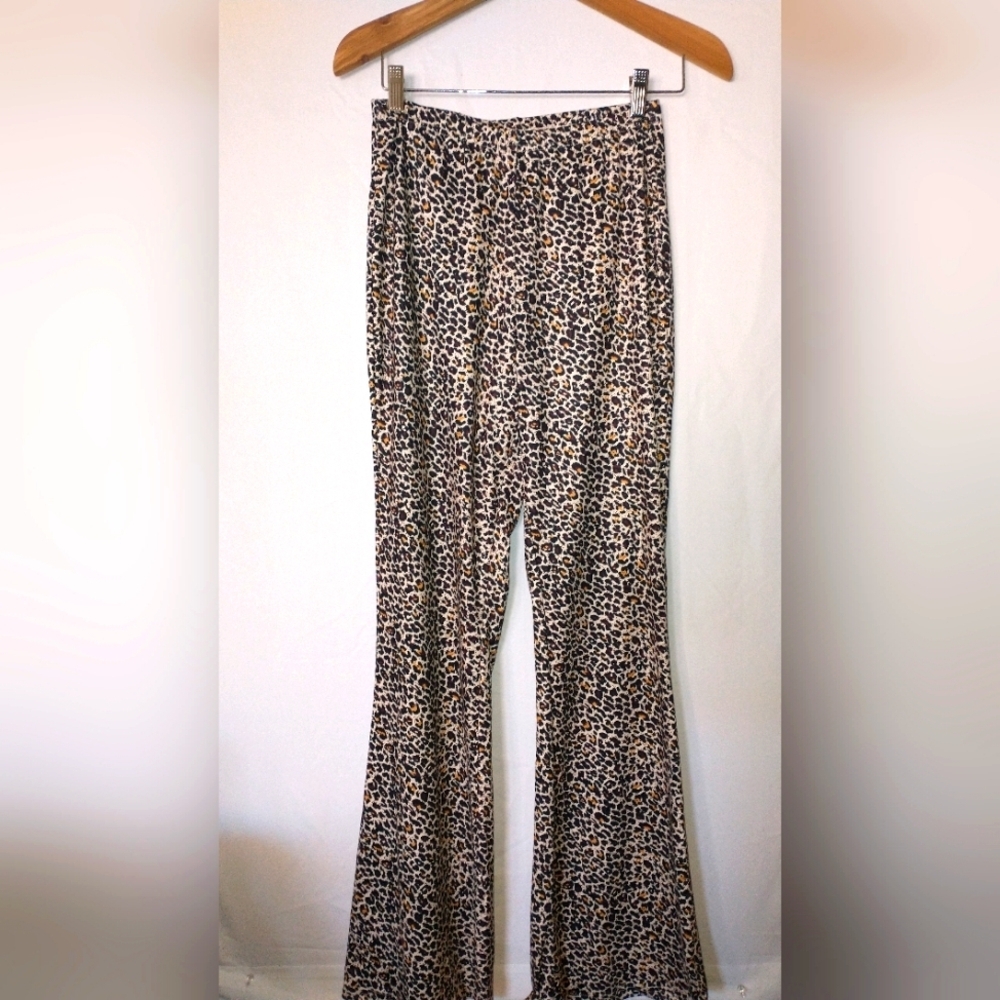 Leopard Print Flared Women's Pants Size Small